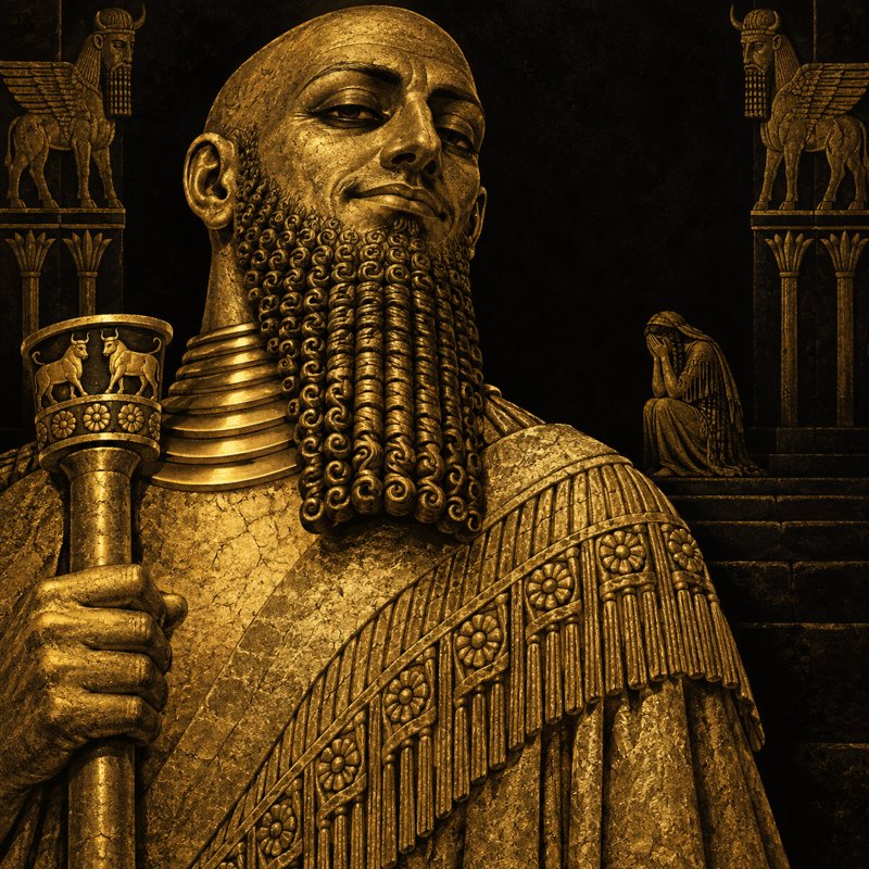Sumerian album cover: a golden priest-king statue
